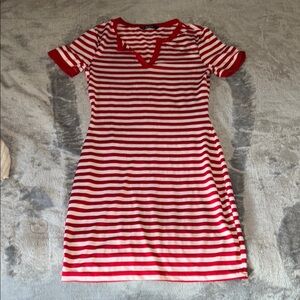 SHEIN Red and White Striped V-Neck Top